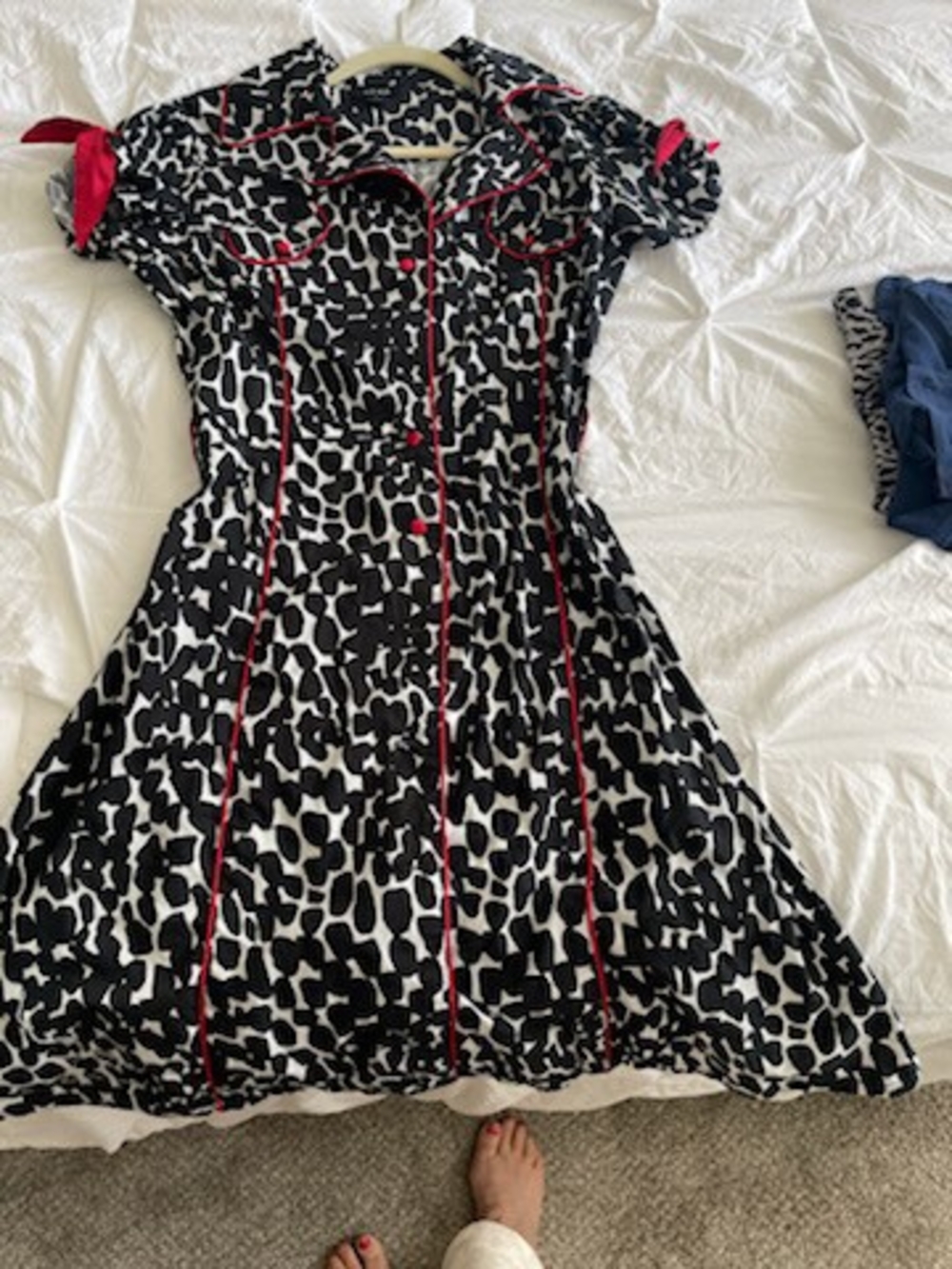 Snap Black and White Leopard Print Dress with Red Trim